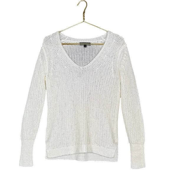 Banana Republic Italian Linen Open Knit Sweater Top | Cream Lightweight Boho | M - Picture 7 of 8